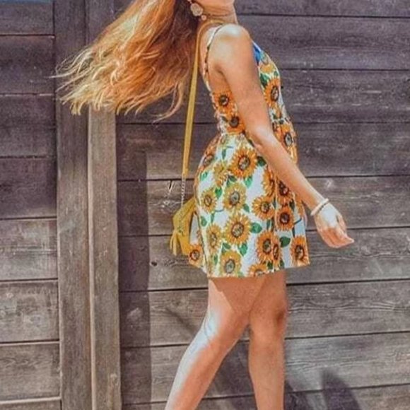 Sunflower Print Crisscross Cami Mini Dress - Picture 14 of 14